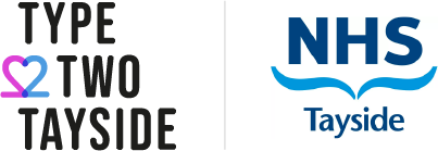 Logo for Type 2 Tayside and logo of NHS Tayside